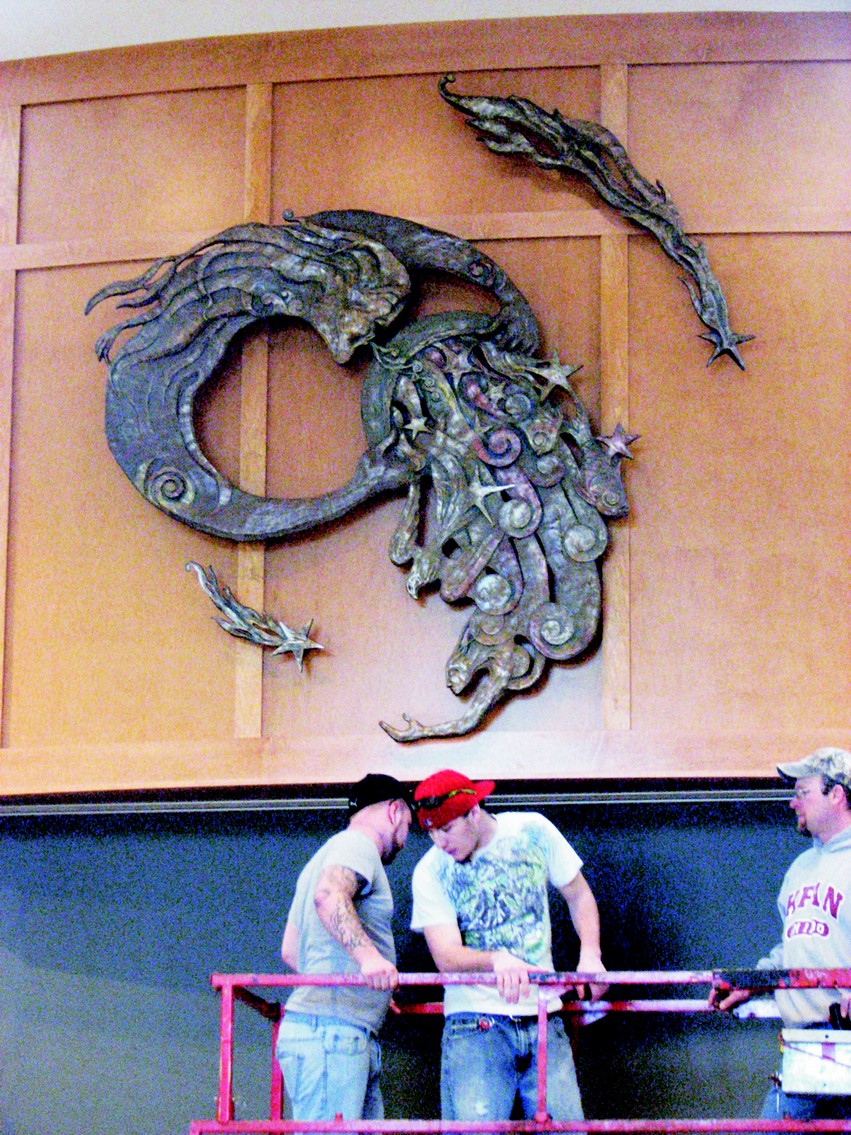 5. The completed base relief sculpture weighed only 150 lb and hangs 14' above the Care Center floor.
