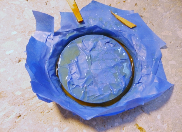 The G/flex 650 collar poured and curing on the shower drain.