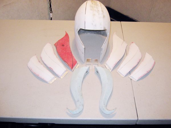 Foam pieces of Odin's cosplay helmet, shaped before assembly
