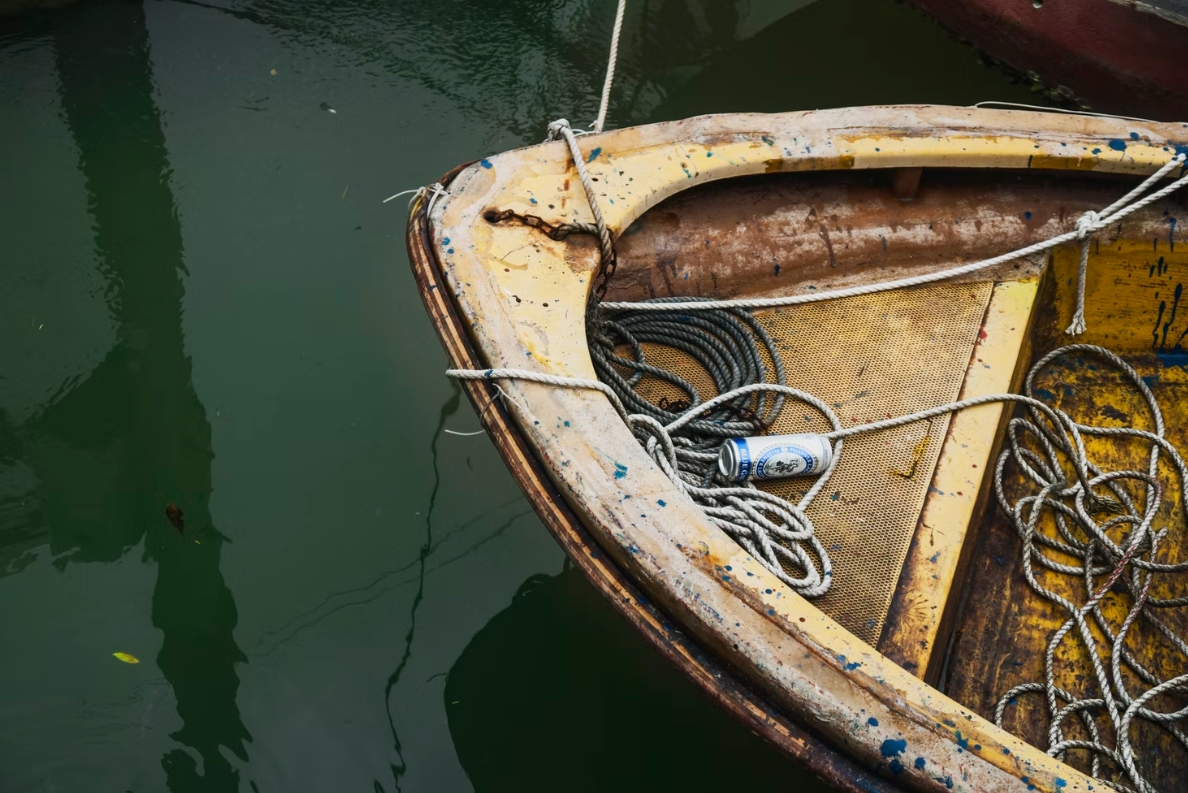 decayed wood on a small boat