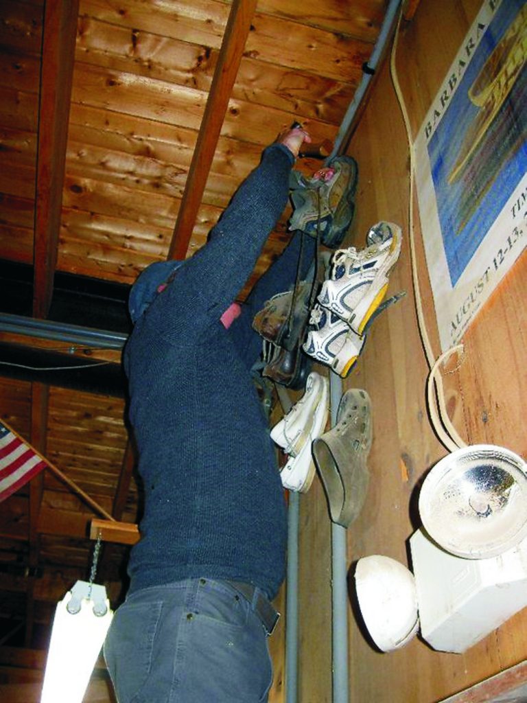 The Apprenticeshop has a longstanding tradition: when an apprentice graduates, he nails his shoes to the wall, thereby leaving a piece of his soul.