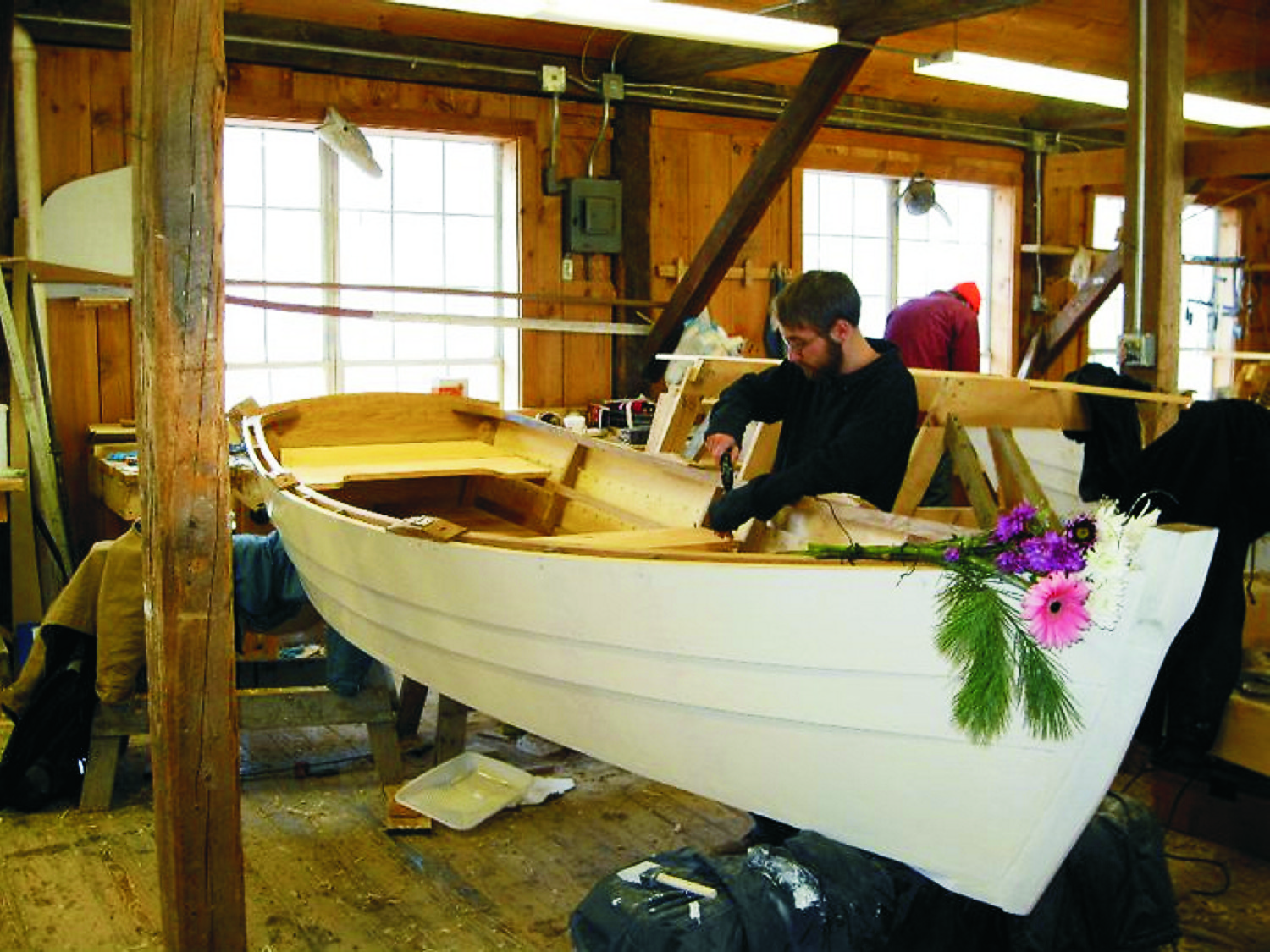 A completed lapstrake dory at The Apprenticeshop