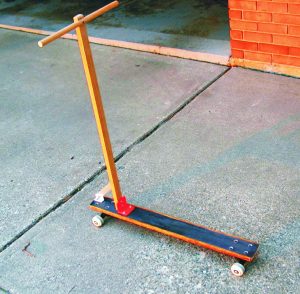 A properly engineered Scootboard chassis. Even without the resources of a well-equipped test lab, Bill Bertelsen, GBI’s test engineer, was able to gather useful composites data using the equipment at hand—in this case, a spring clamp, a ruler, a digital camera, and an 8-year-old girl.