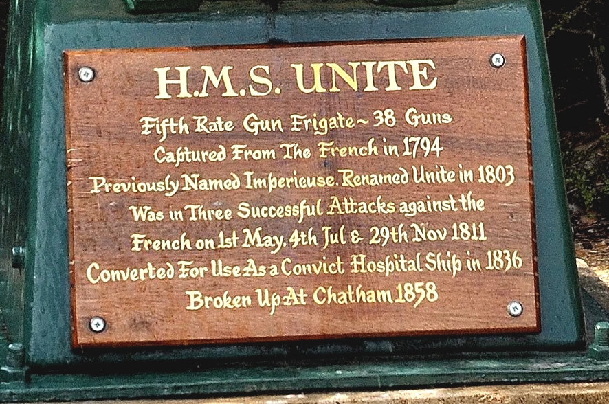 Plaque on the Figurehead of the HMS UNITE'