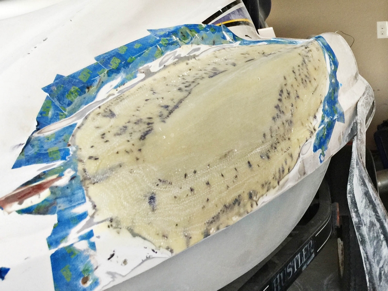 WaveRunner repair 6 - The layers of fiberglass have been applied (largest to smallest).