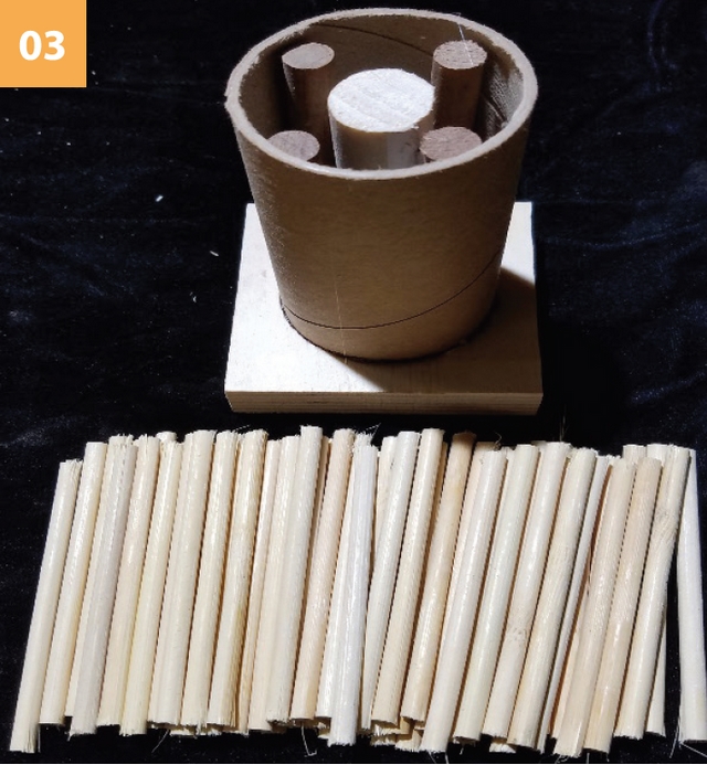 Step 3 wooden vase, dark dowels